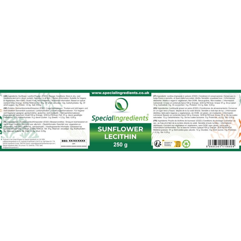 Sunflower Lecithin Powder 250g Premium Quality, Vegan, Non-GMO, Gluten Free