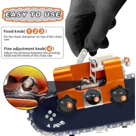 Chainsaw Sharpener Jig, Upgraded Chain Saw Sharpener Tool, Hand Crank Chainsaw Sharpening Kit with 10 High Hardness Bits, Gloves, Bag and Brush, Portable Chainsaw Blade Sharpener for 6"-22" Chain Saws