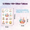 Easter Glitter Tattoo Set Children, 12 Sheets Egg Colours, Easter