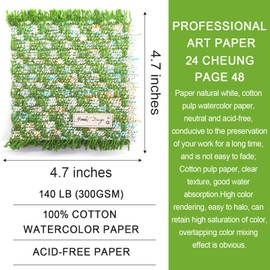 Mini Watercolor Book,Travel Watercolor Notebook,Embroidery Watercolor Book,140 Lb/300 GSM Art Paper for Drawing and Painting.(24 Sheets of Paper)(Green, 4.7 inches by 4.7 inches)