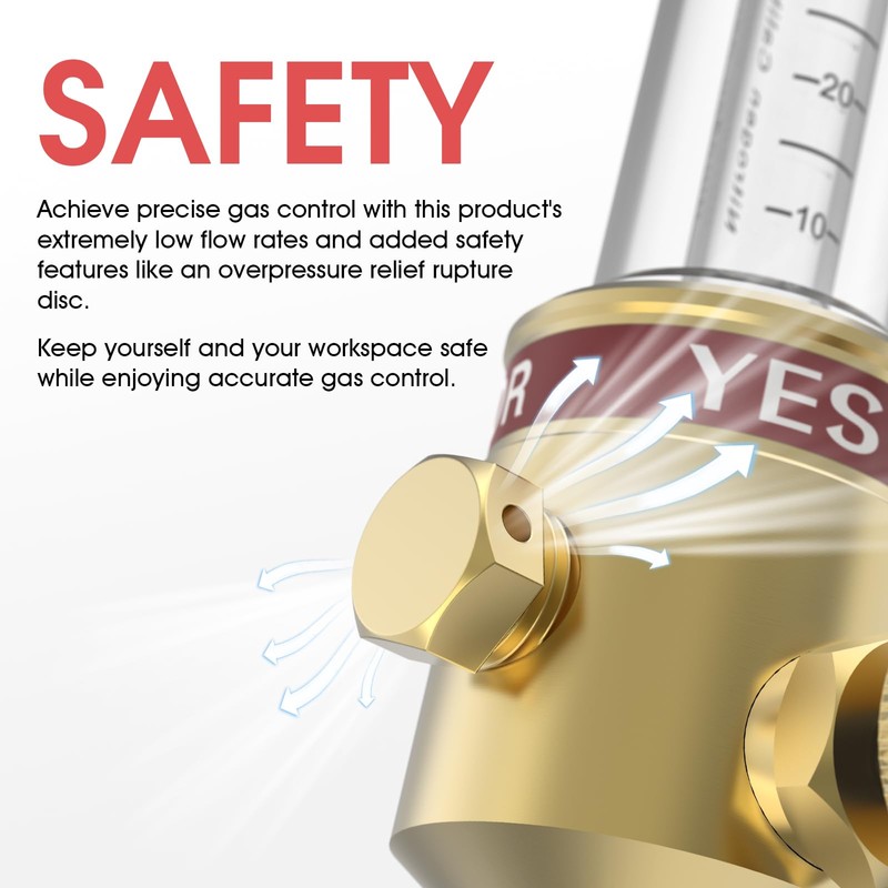 YESWELDER Nitrogen Flow Meter 1/4" SAE Flare Inlet 0-70SCFH 50PSI