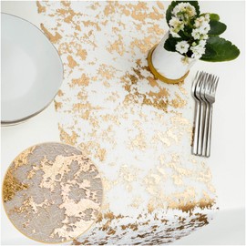 PapaKit Sparkle Metallic Gold Thin No-Iron Table Runner 11in x 65ft (20 Yard) Roll, for Holidays, Wedding, Parties and Everyday Decoration