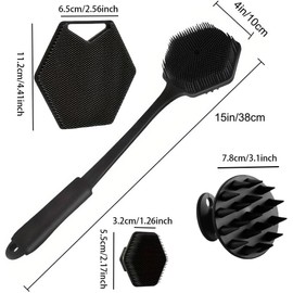Cepillo de ducha de silicona suave - cepillo para espalda baño, cepillo de silicona para cuerpo, cepillo para lavar el pelo y ccepillo de mano para limpieza, espumante (black)