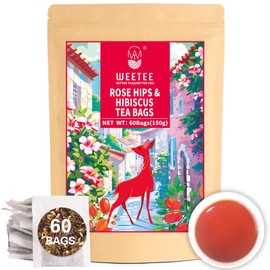 WEETEE Hibiscus Rosehip Tea (Rosehip Hibiscus) - 60 Tea Bags of 2.5 g | Made from Rosehip & Hibiscus Flowers | Natural, Caffeine-free Rosehip Tea with Hibiscus