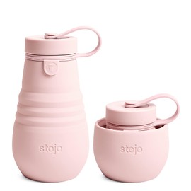 Stojo Jr Collapsible Bottle for Kids - Carnation Pink, 14oz / 400ml - Leak-Proof Reusable Silicone Travel Cup for Hot & Cold Drinks - For Home, On-The-Go Camping & Hiking - Microwave & Dishwasher Safe