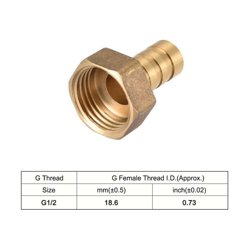 sourcing map Brass Hose Barb Fitting Connector, 12mm Barb G1/2