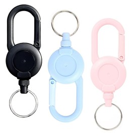 Fokmuaex 3-Pack Retractable Keychains with Carabiner Clips - 60cm Steel Wire Tactical Badge Reel, Heavy-Duty ID Card Holder Retractor for Work Keys, Lanyard Extender & Emergency Use