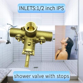 2590 Pressure Balancing Shower and Tub Valve Replacement Compatible with Moen Posi-Temp Trim Kit, 1/2-Inch IPS Connection, Lead-Free Brass, 4 Port Valve with Stops, Includes 1222 Faucet Cartridge
