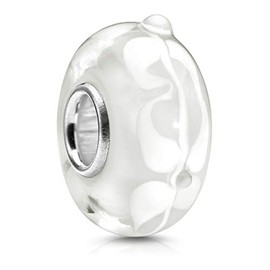 Materia 1364 Bead Glass White Flowers Floral 925 Silver Charms Pendant Glass Beads Jewellery for Bracelet, Glass