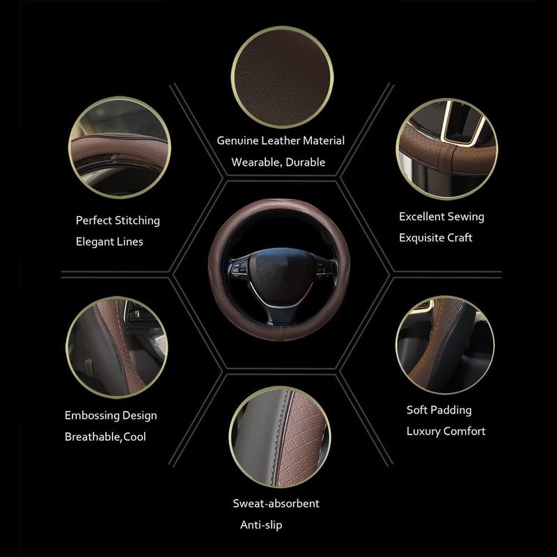 Gomass Car Steering Wheel Cover, Anti-Slip, Safety, Soft, Breathable, Heavy