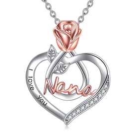 POPKIMI Gifts for Nana Nana Necklace 925 Sterling Silver I Love You Nana Necklace with Rose Flower Nana Jewelry