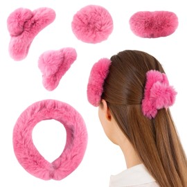Large Cute Trendy Curly Fuzzy Girls Hair Clips, Fun Flat Claw Clips for Women Thick Thin Hair for Fine Long Hair (Pink)(Pink, Regular Size)