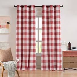 Bapawfish Red White Buffalo Plaid Full Blackout Curtain Panels 84 Inches Length,Farmhouse Geo Checkered Drapes for Bedroom Living Room,Thermal Insulated Window Treatment,40" Wx84 Lx2
