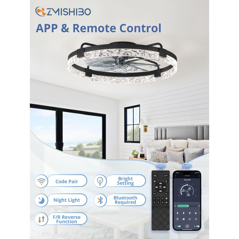 ZMISHIBO Ceiling Fans with Lights and Remote, 24 Inch Flush