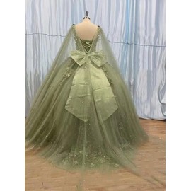 TRHTX Glitter Lace Sage Quinceanera Dresses Spaghetti Straps Ball Gowns Beaded Sparkly Birthday Dresses for Women 2