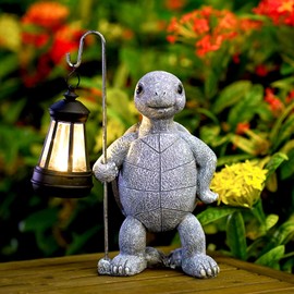 Yeomoo Turtle Garden Figures with Solar Lamps, Garden Decoration for Outdoor Use, Turtle Decorative Garden Room with Solar Lantern, Gifts for Women, Mum, Birthday, Weatherproof Decoration for Balcony,