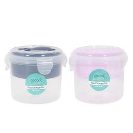 YöL Pack of 2 Clip Top Food Storage Container With Spoon Lunch Tub 475ml Dishwasher Safe Breakfast Pot