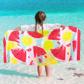 WERNNSAI Watermelon Beach Towels - 76 x 150 cm Bath Towel for Children Shower Towel Pink Polyester Large Towels Quick Drying and Lightweight Soft Bath Towel Swimming Beach Towel for Girls Boys