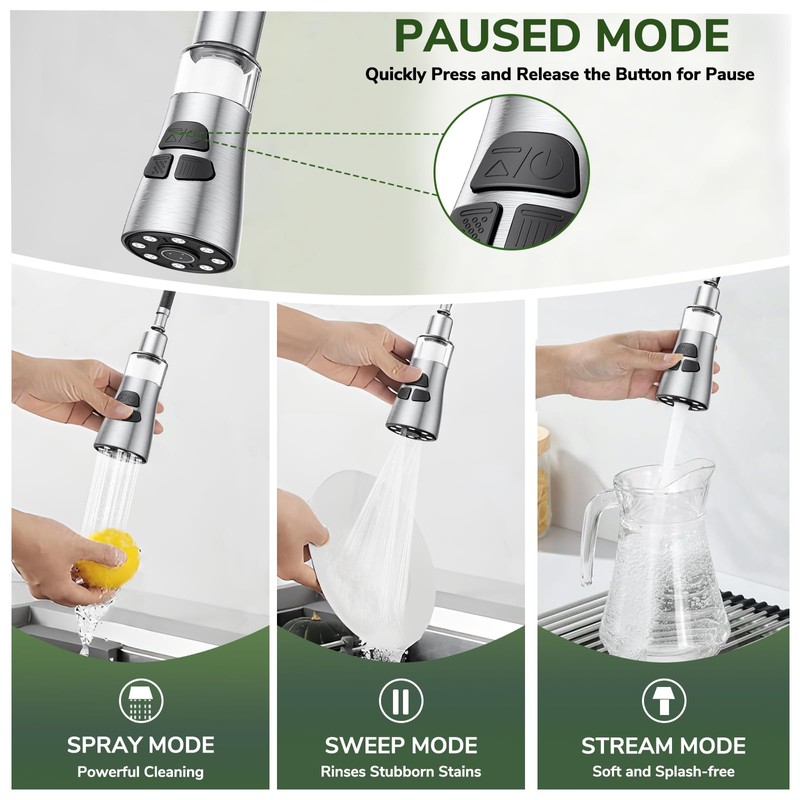 Kitchen Faucet With Pull Down Sprayer, Hurran Brushed Nickel Water