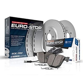 Power Stop ESK7080 Euro-Stop Front Brake Kit- Coated Brake Rotors & Ceramic Brake Pads For A3, A3 Quattro, A3 Sportback e-tron, VW Golf, VW Golf SportWagen, VW Jetta, VW e-Golf [Model Specific]