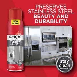 Magic Stainless Steel Cleaner Aerosol - 17 Ounce - Removes Fingerprints Residue Water Marks and Grease From Appliances - Refrigerator Dishwasher Oven Grill etc