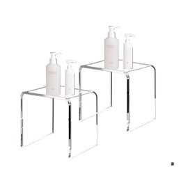 Acrylic 15 Inch Small Stool Set of 2,Multi-Use as Shower/Water-Resistant Stool,Clear Footstool for Bathroom, Seating and Placing Items (10.6" D x 15.7" W x 14.1" H（2PCS)