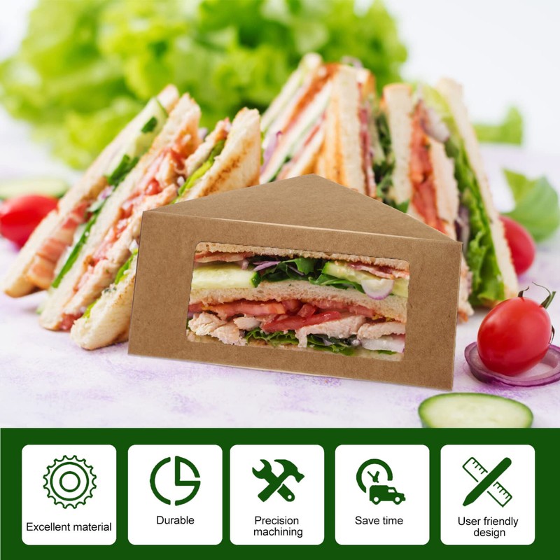 Yardwe 50pcs Triangle Sandwich Boxes with Window Kraft Paper Sandwich