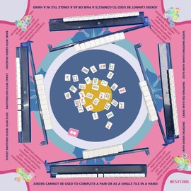 2025 Anti-Slip Neoprene Mahjong Mat with Rules, Noise Reduction Mah jongg Mat for Poker, Card, Board, and Tile Games (Pink-A, 31.5in*31.5in)