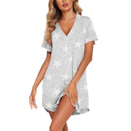 Ekouaer Womens Nightgown Button Down Sleep Shirts Short Sleeve Nightshirt