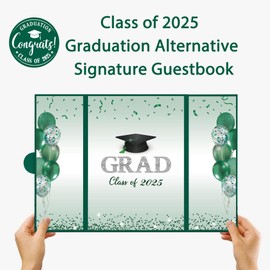 DARUNAXY Green Graduation Party Decorations, Class of 2025 Congratulations Graduates Alternative Signature Guest Book for Men Women Happy Graduation Gifts Congrats Grad Party Signing Card Board