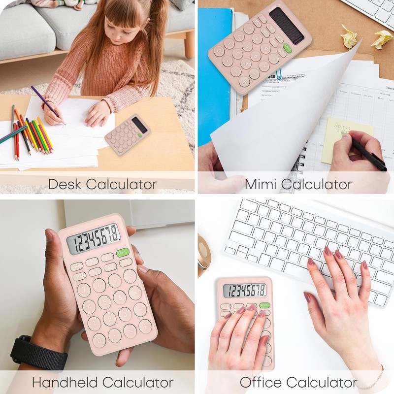 TuviKai Cute Pink 8-Digit LCD Calculator, Basic Four Function for