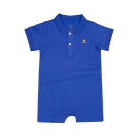 SUYEORLI Baby Polo Romper Cotton Short Sleeve Embroidery Bear Jumpsuit 3-24 Months (6-12 Months, Bright blue)