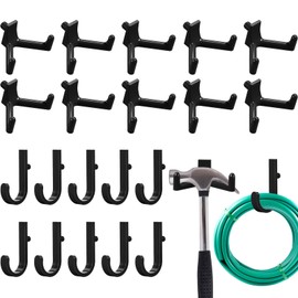 Qiyaz 20 Pcs Storage Shed Tool Hooks Black Tool Hanger Compatible with Suncast Shed Accessories for Hanging Storage Shelves Organizer Accessories Parts Replacement Screws Brackets Ladders(J/v)