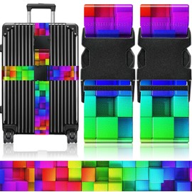 Slohif Luggage Straps for Suitcases Travel Belt Accessories Luggage Connector Identifiers Over Handle with Buckle Unique Nylon Adjustable Strap for Sleeping Bag Car Seat Color Square (2 Pack)