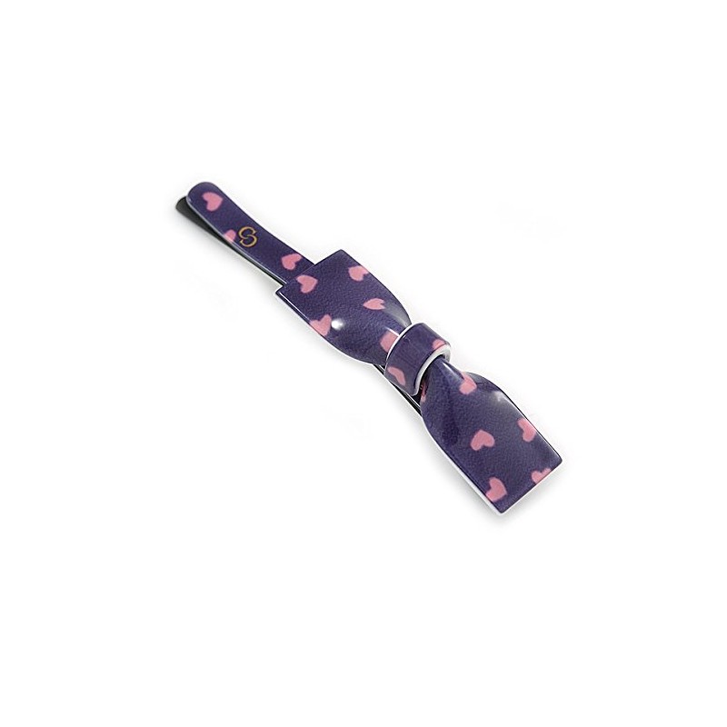 1Pcs Purple with Pink Hearts Acrylic Bow Hair Grip/Slide In