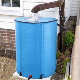 Kcelarec Collapsible Rain Barrel, Portable Water Storage Tank, Rainwater Collection System Downspout, Water Catcher Container with Filter Spigot Overflow Kit (100 Gallon, Blue)