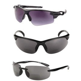 Mass Vision The Allstars 3 Pair Assortment of our Most Popular Bifocal Sport Wrap Reading Sunglasses for Men and Women (Black, 1.5)