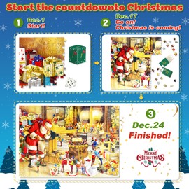 Advent Calendar 2023 Christmas Puzzles for Kids and Adults, 2023 Christmas 24 Days Countdown Calendars Christmas Gifts for Boys Girls,1008 Pieces Christmas Puzzle in 24 Boxes, Santa's Workshop(27.56 x