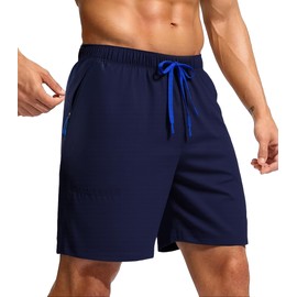 Separatec Mens Hiking Shorts - 7" Lightweight Quick Dry Casual Shorts with Zipper Pockets for Summer Outdoor Active,Running,Travel Dark Blue