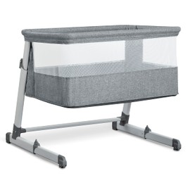 Simmons Kids Deluxe Bedside Bassinet | by The Bed Bassinet Features Breathable Mesh Sides for Airflow, Wheels & Adjustable Height, Grey Tweed