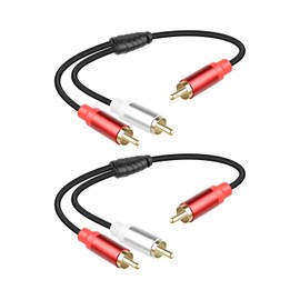 RIIEYOCA Short RCA Y Splitter Cable,1 RCA Male to 2 RCA Male Stereo Audio Extension Cable for Speaker,Subwoofer,Amplifier,Stereo System,Home Theater,2Pack(0.3M/1FT)