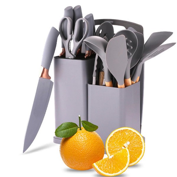 19 in 1 Kitchen Utensils and Knife Set with Storage,