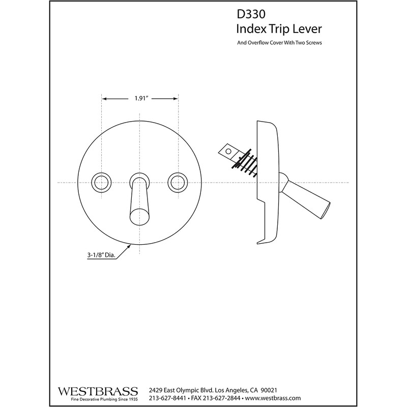 Westbrass 3-1/8" Two-Hole Trip Lever Overflow Face Plate and Screws,