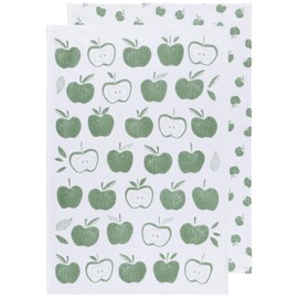 Now Designs Floursack Kitchen Towels Quick Dry Cotton Hand Towel Set of 2, Elm Green Apples Print, 20 x 30 in