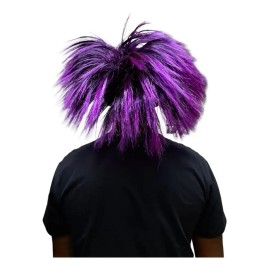 Peluca Explosiva Payaso Pelos Parados Batucada Color Negro/Morado