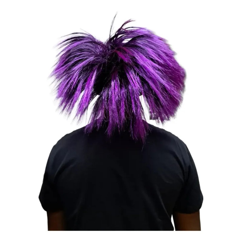 Peluca Explosiva Payaso Pelos Parados Batucada Color Negro/Morado