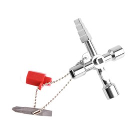 4 Way Universal Wrench Universal Utility Plumbers Key, 4 Way Utility Plumbing Multi Cross Key, Alloy Square Triangle Cross Key Tool for Train Electrical Elevator Cabinet Cupboard Box (silver)