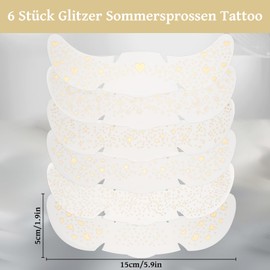 Face Tattoo Carnival, Glitter Festival Make Up Tattoos, Waterproof Freckles Freckles Tattoo in Gold for Women (Gold, 6 Sheets)