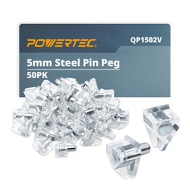 POWERTEC QP1502V 5mm Clear Shelf Pegs 50 pcs, Nickel Plated Shelf Holders for Kitchen Cabinet, Bookshelf, Closet and Furniture