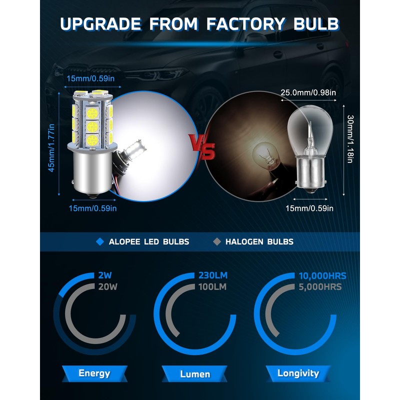 Alopee 12 Pack 1156 LED Bulb White 1141 LED Bulbs